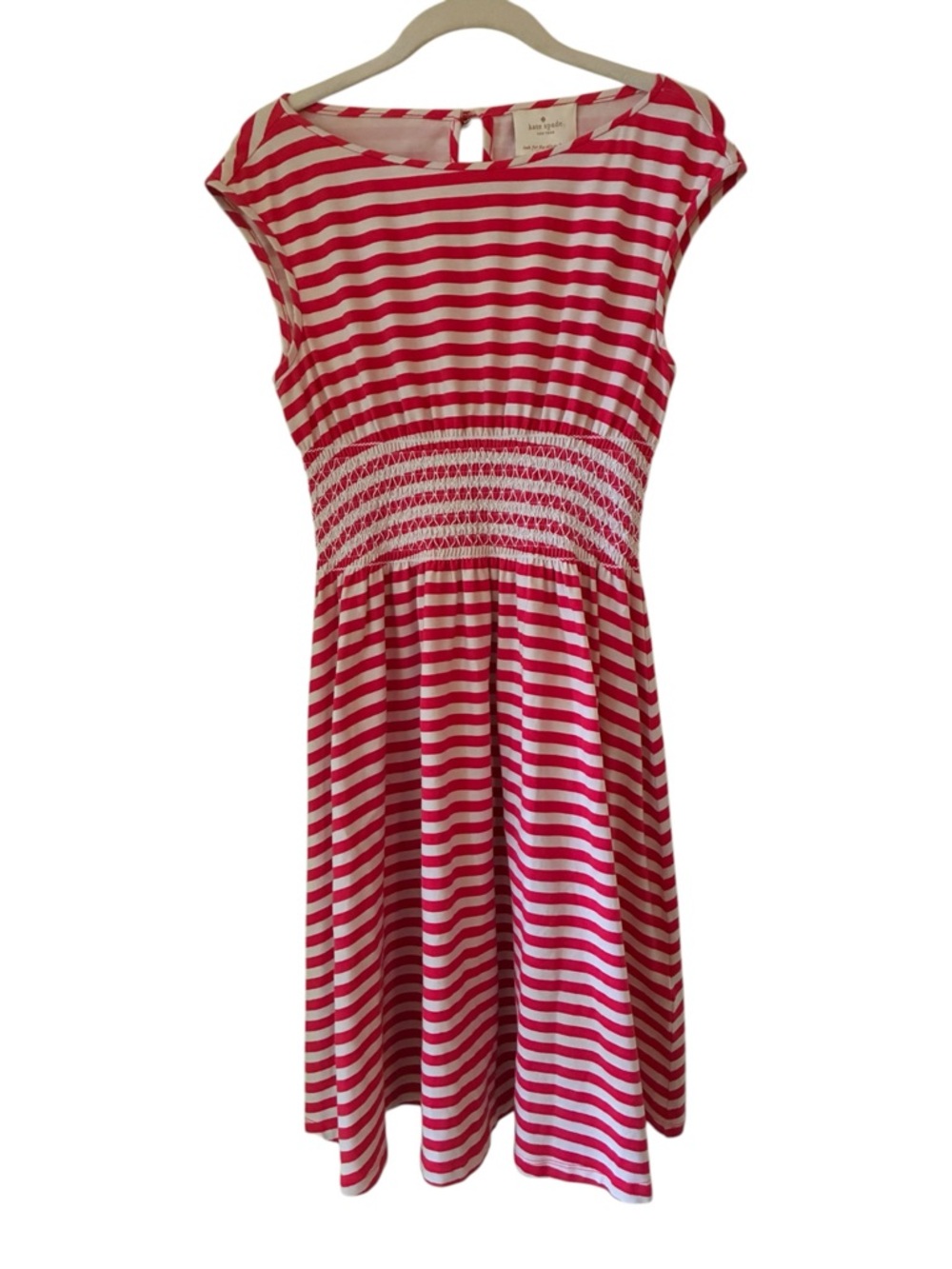 Kate Spade New York Leora Striped Smocked Fit & Flare Dress Red White Small - Picture 3 of 7